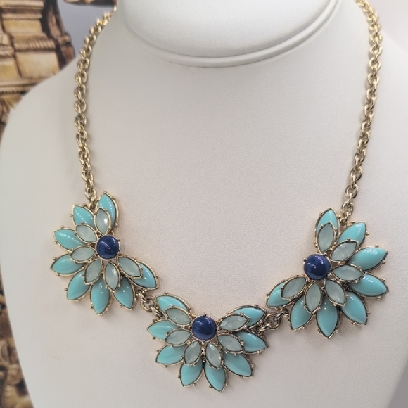 Banana Republic Blue and Gold Floral Necklace - Picture 1 of 6